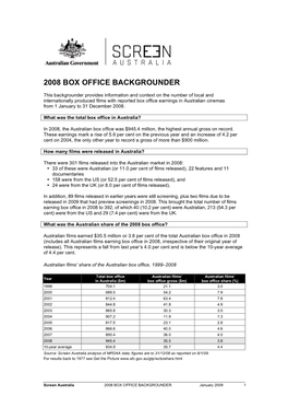 2008 Box Office Backgrounder