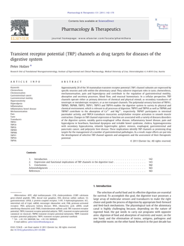 Transient Receptor Potential (TRP) Channels As Drug Targets for Diseases of the Digestive System