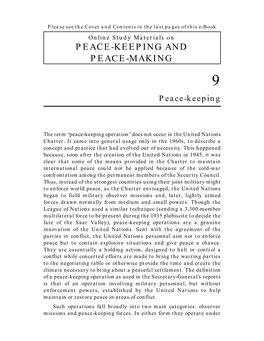 PEACE-KEEPING and PEACE-MAKING 9 Peace-Keeping