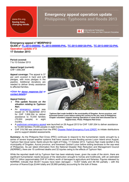 Emergency Appeal Operation Update Philippines: Typhoons and Floods 2013