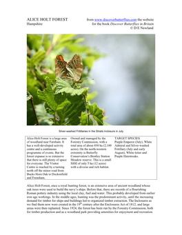 ALICE HOLT FOREST from the Website Hampshire for the Book Discover Butterflies in Britain © D E Newland