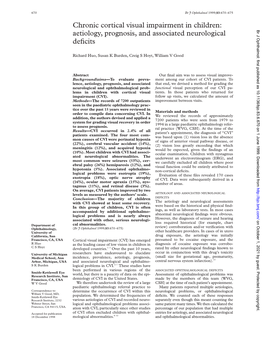 Chronic Cortical Visual Impairment in Children: Aetiology, Prognosis, And