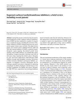 Isoprenyl Carboxyl Methyltransferase Inhibitors: a Brief Review Including Recent Patents