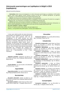 Interessante Waarnemingen Van Lepidoptera in België in 2013 (Lepidoptera)