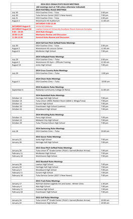 2014-2015 OSSAA STATE RULES MEETINGS (All Meetings Start At