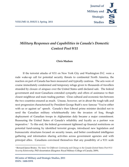 Military Responses and Capabilities in Canada's Domestic Context Post 9
