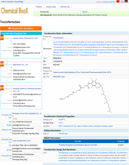 Tocofersolan Search Hot Keywords: 18162-48-6,872-50-4,Methylene Chloride,Naphthalene,THF,Titanium Dioxide