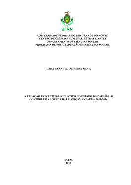 Universidade Federal Do Rio Grande Do Norte Centro De Ciências Humanas, Letras E Artes Departamento De Ciências Sociais Programa De Pós-Graduação Em Ciências Sociais