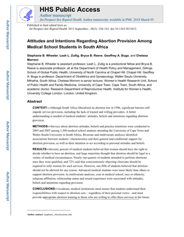 Attitudes and Intentions Regarding Abortion Provision Among Medical School Students in South Africa