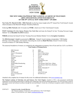 The 54Th Annual New York Emmy® Award Nominations