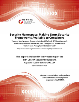 Security Namespace: Making Linux Security Frameworks Available To