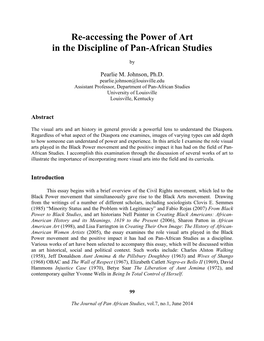 Re-Accessing the Power of Art in the Discipline of Pan-African Studies