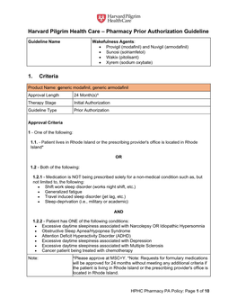 Pharmacy Prior Authorization Guideline 1. Criteria