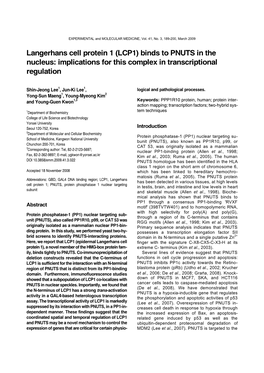 LCP1) Binds to PNUTS in the Nucleus: Implications for This Complex in Transcriptional Regulation