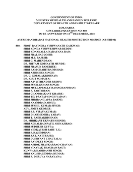 Government of India Ministry of Health and Family Welfare Department of Health and Family Welfare Lok Sabha Unstarred Question No