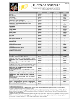 PHOTO OP SCHEDULE Times Listed on This Schedule Are Start Times for Photo Ops