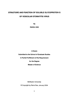 Structure and Function of Soluble Glycoprotein G of Vesicular Stomatitis