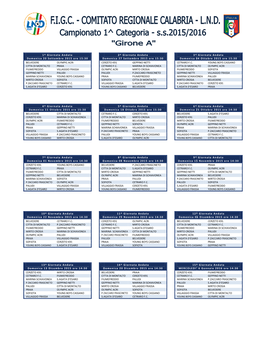 1^ Giornata Andata Domenica 20 Settembre 2015 Ore 15:30