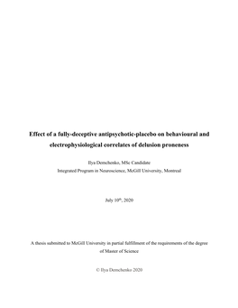 Effect of a Fully-Deceptive Antipsychotic-Placebo on Behavioural and Electrophysiological Correlates of Delusion Proneness