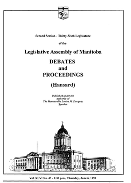 Legislative Assembly of Manitoba DEBATES and PROCEEDINGS (Hansard)