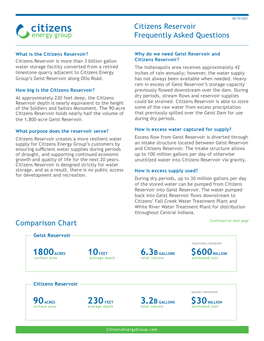 Citizens Reservoir FAQ Sheet