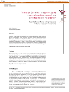 Turnês De Guerrilha: As Estratégias De Empreendedorismo Musical Nos Circuitos Do Rock No Exterior1