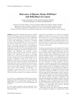 Relevance of Histone Marks H3k9me3 and H4k20me3 in Cancer