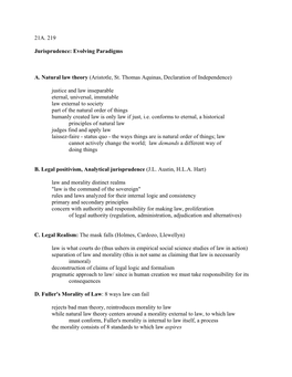 21A. 219 Jurisprudence: Evolving Paradigms A. Natural Law Theory