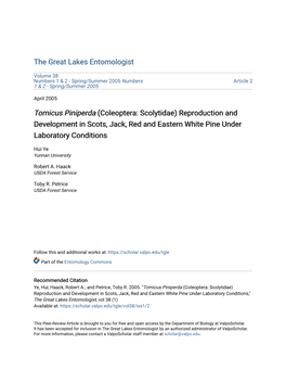 Tomicus Piniperda (Coleoptera: Scolytidae) Reproduction and Development in Scots, Jack, Red and Eastern White Pine Under Laboratory Conditions