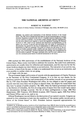 The National Archives at Fifty** Robert M. Warner