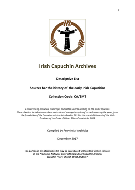 2. Descriptive List (Web) – Sources for Early Irish Capuchins