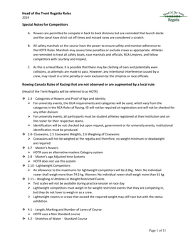 Head of the Trent Regatta Rules Special Notes for Competitors