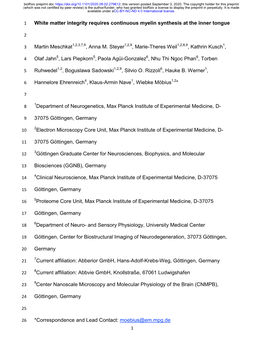 White Matter Integrity Requires Continuous Myelin Synthesis at the Inner Tongue
