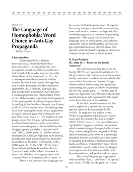 The Language of Homophobia: Word Choice in Anti-Gay Propaganda