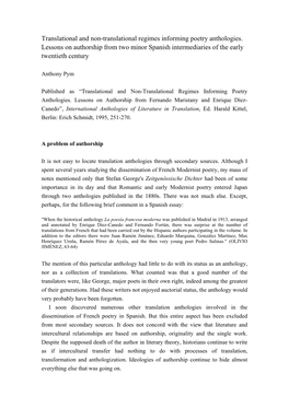 Translational and Non-Translational Regimes Informing Poetry Anthologies. Lessons on Authorship from Two Minor Spanish Intermediaries of the Early Twentieth Century