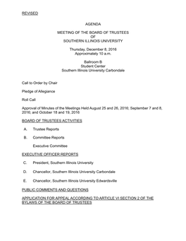 Revised Agenda Meeting of the Board of Trustees Of