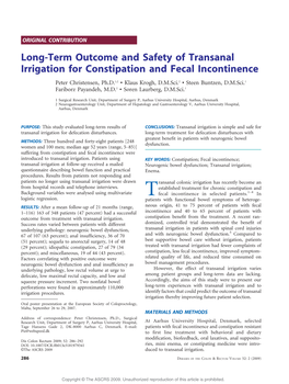 Long-Term Outcome and Safety of Transanal Irrigation for Constipation and Fecal Incontinence