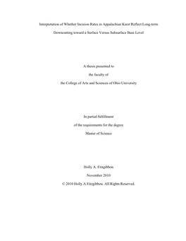 Interpretation of Whether Incision Rates in Appalachian Karst Reflect Long-Term