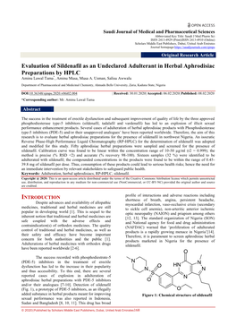 Evaluation of Sildenafil As an Undeclared Adulterant in Herbal Aphrodisiac Preparations by HPLC Aminu Lawal Tama*, Aminu Musa, Musa A