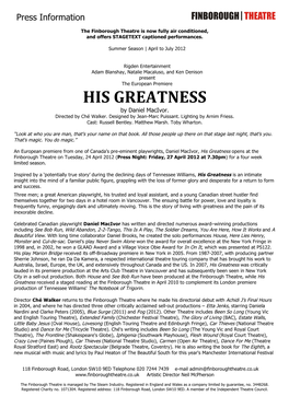 HIS GREATNESS by Daniel Macivor