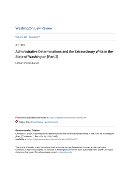 Administrative Determinations and the Extraordinary Writs in the State of Washington [Part 2]