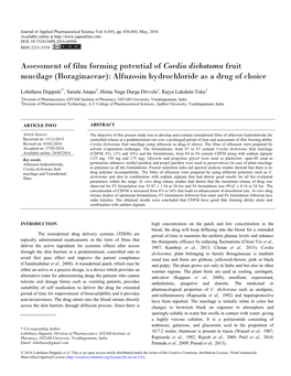 Assessment of Film Forming Potential of Cordia Dichotoma Fruit Mucilage (Boraginaceae): Alfuzosin Hydrochloride As a Drug of Choice