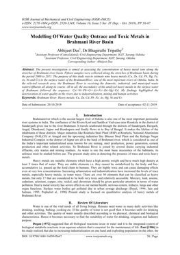 Modelling of Water Quality Ontrace and Toxic Metals in Brahmani River Basin