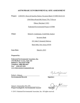 Astm Phase I Environmental Site Assessment