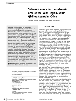 Selenium Source in the Selenosis Area of the Daba Region, South Qinling Mountain, China