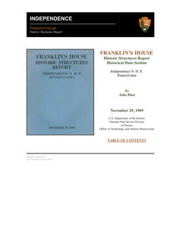 Independence NHP: Franklin's House-Historic Structures Report