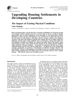 Upgrading Housing Settlements in Developing Countries