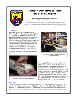 Garrison Dam National Fish Hatchery Complex June 2020 Monthly Report