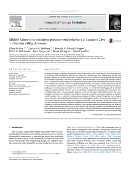 Middle Palaeolithic Toolstone Procurement Behaviors at Lusakert Cave 1, Hrazdan Valley, Armenia