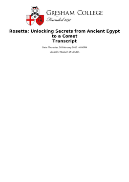 Rosetta: Unlocking Secrets from Ancient Egypt to a Comet Transcript